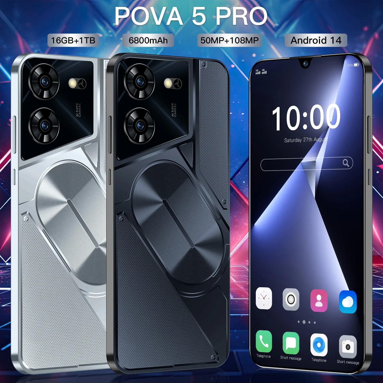 포바 5 프로 스마트폰 디멘시티 9300, 안드로이드 14, 듀얼 심, 페이스 언락, 16G, 1TB, 6800mAh, 50MP, 108MP, 4G, 5G, 7.3HD, 신제품