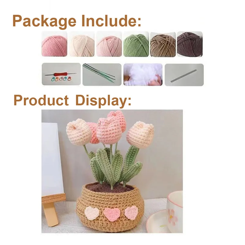 Flower Crochet Knitting Kit Tulip Sunflower Daisy Lily Floral Wool Yarn Thread Cord Crochet Material Kit Beginner Starter Set crochet kit