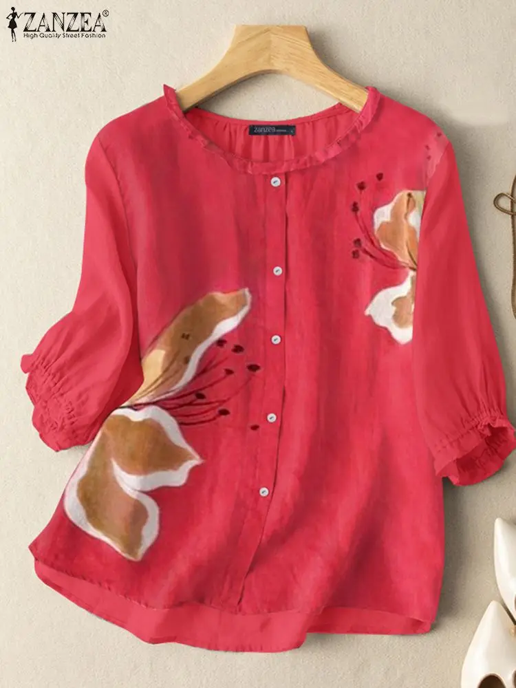 

Блузка ZANZEA женская с цветочным принтом, винтажная Праздничная рубашка в богемном стиле, элегантный топ с коротким рукавом и оборками, на лето