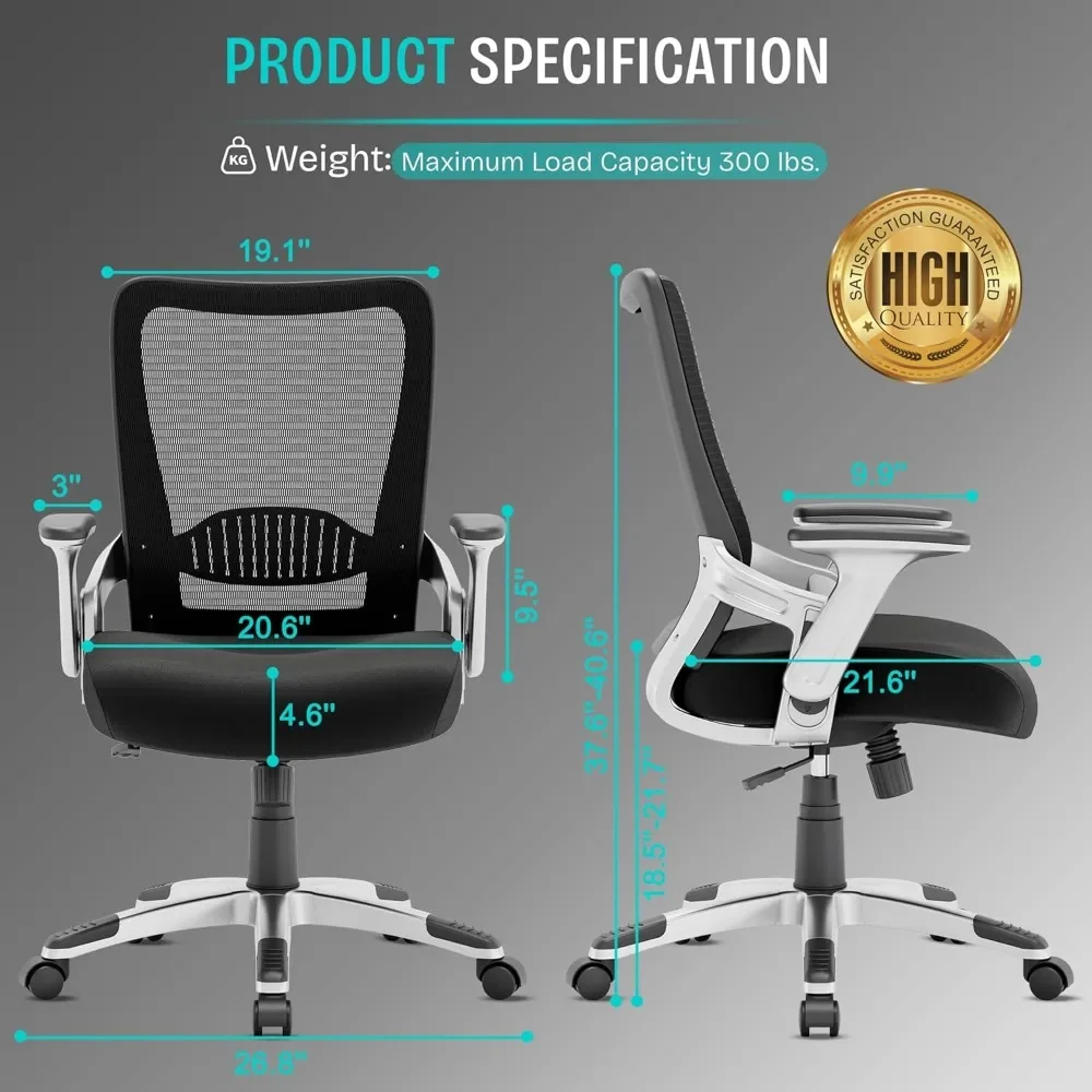 Ergonomic Office Desk Chair, Mesh Computer Gaming Chair, Lumbar Support, Comfy Seat, Swivel Wheel, Chairs for Adults Students 5