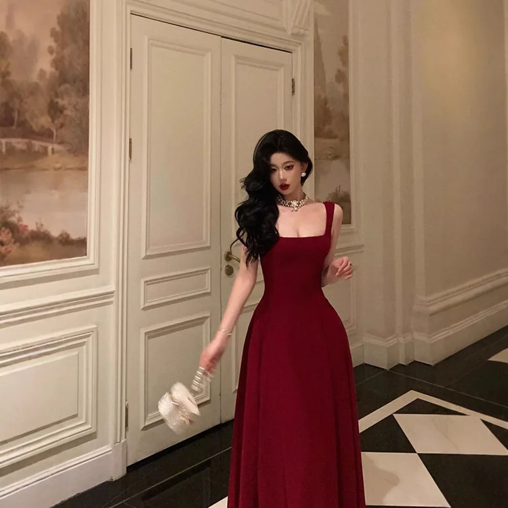 French Socialite Red Dress  Elegant Graceful Split Dress