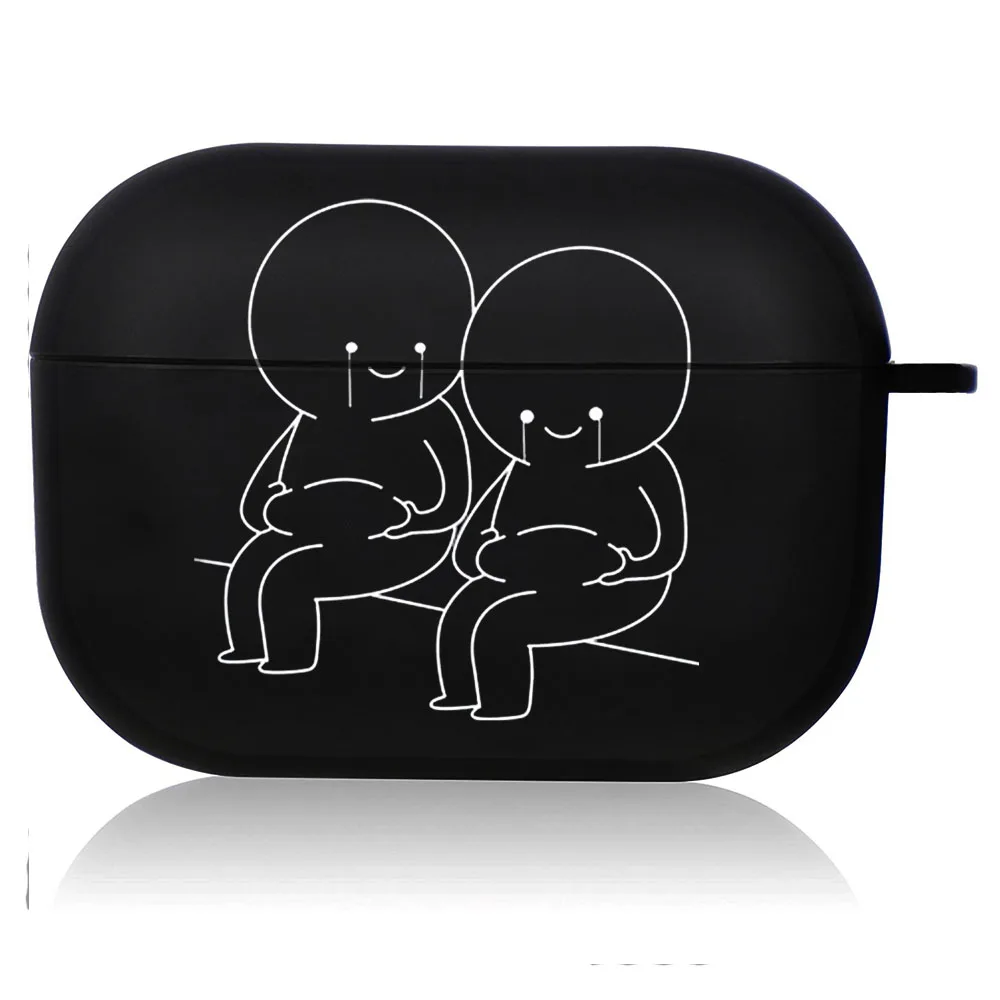 Creative Line Art Black Airpod Case - Cute Cartoon Design