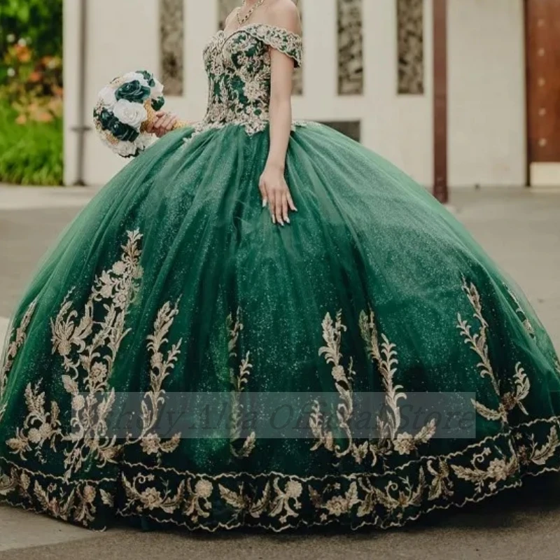 Saudi Emerald Green Quinceanera Dresses Lace Appliques Sweet 16 Dress Prom Birthday Party Gown 14 15Vestidos De XV Anos