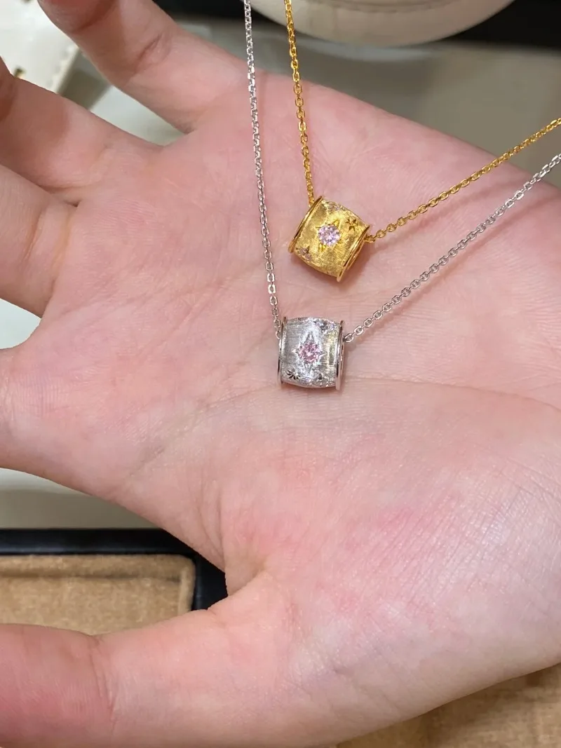 Inspiration brushed pendant gentle style exquisite silver 925 inlaid diamonds pink star necklace Daily wear jewelry gifts