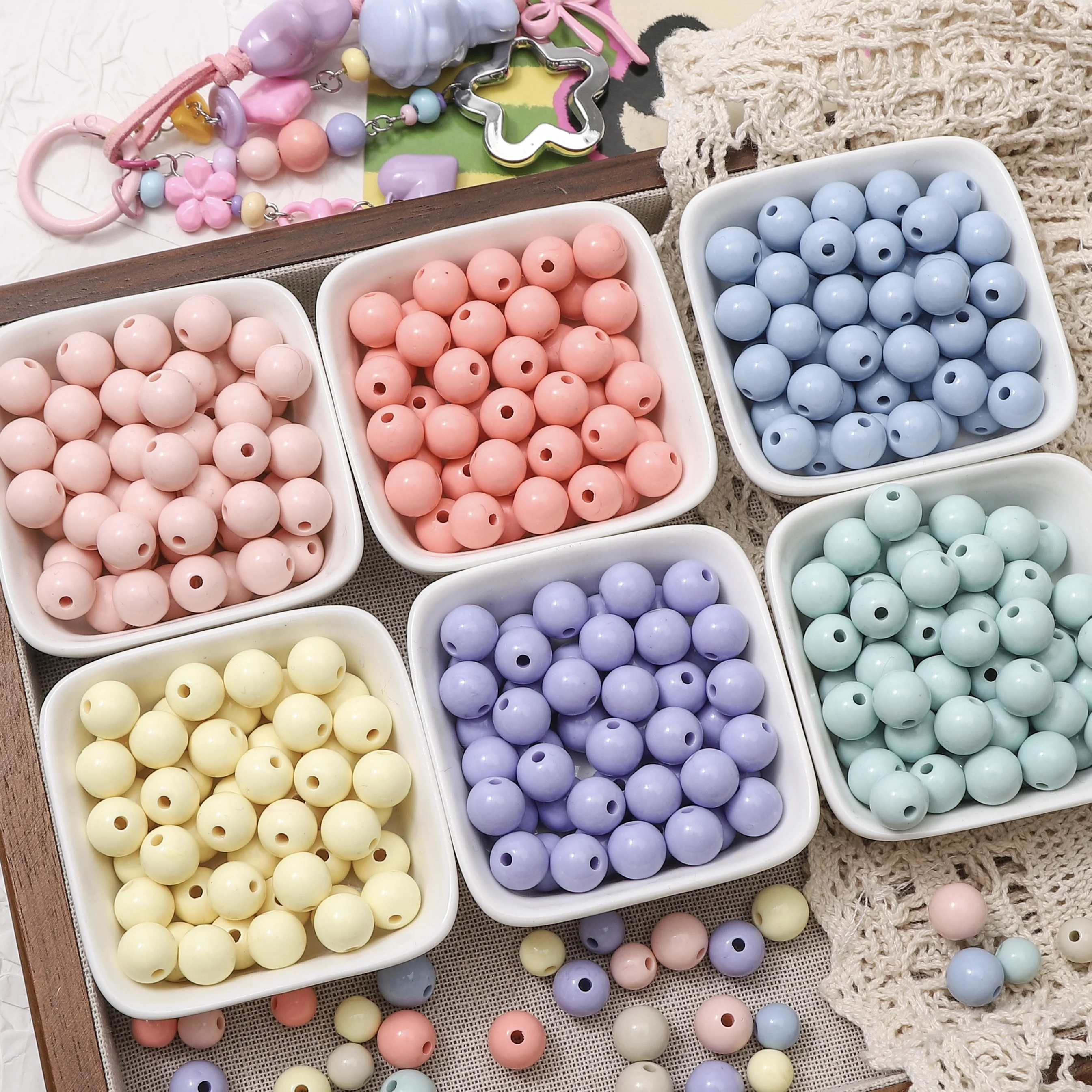 35pcs 8mm 아크릴 라운드 비즈 모란디 색상 2mm 구멍 DIY 쥬얼리 만들기 용품 팔찌 목걸이 참 액세서리 발견품