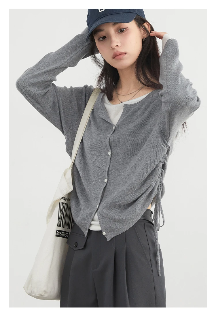 CHIC VEN New Korean Women Sweaters Slim Pullover Design Female Top O Neck Drawstring Waist Knitted Jumpers Spring Summer 2025