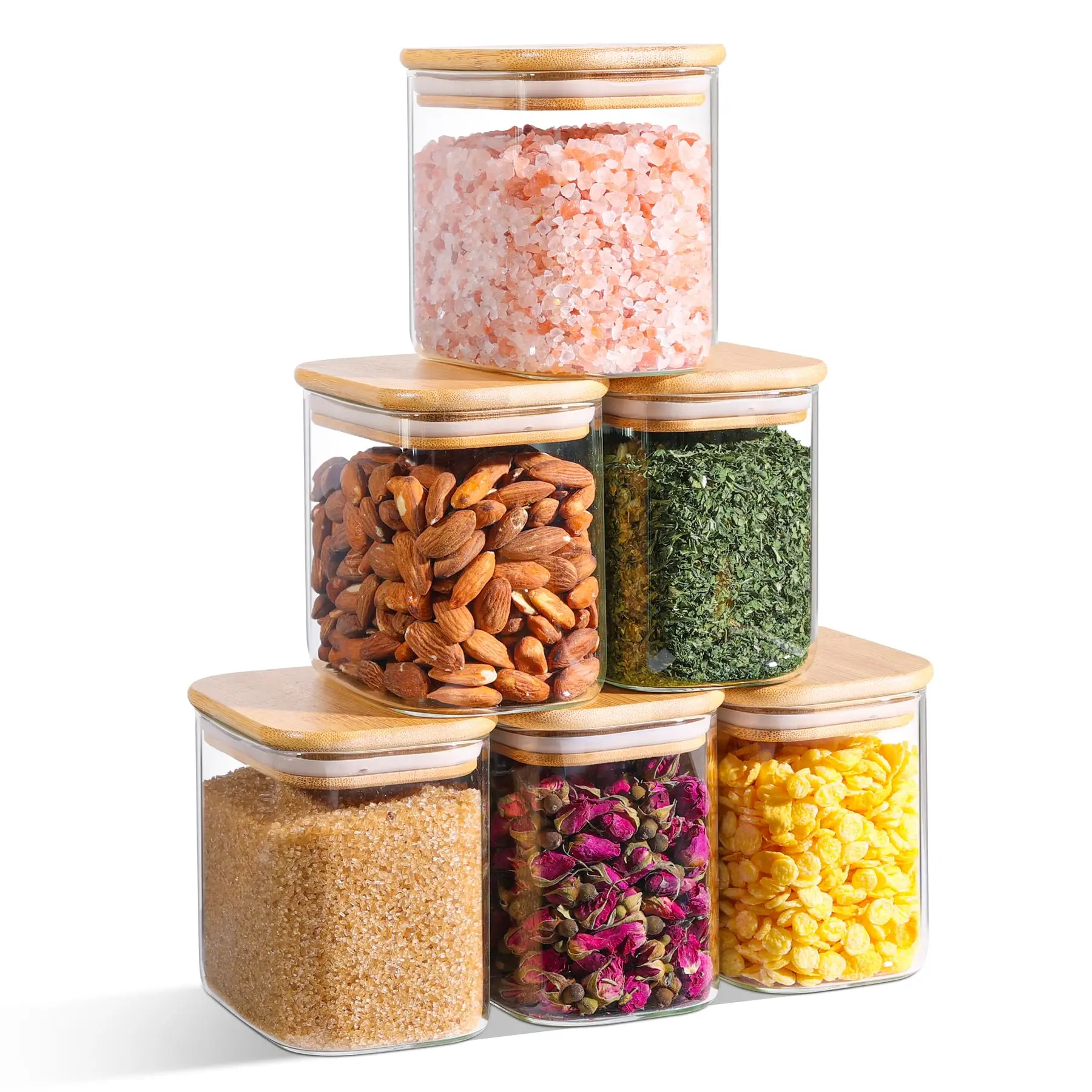 Rectangle Clear Storage Jars with Bamboo Lids For Sugar Coffee  Pantry Organizer Container for Pasta Tea Candy Nuts 2