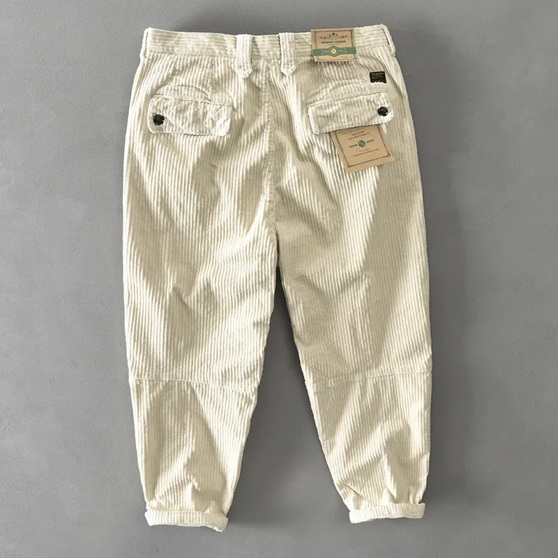 Autumn Winter Men Cotton Corduroy Pants Solid Color Casual Safari Style Multi-pocket All-match Workwear AZ325