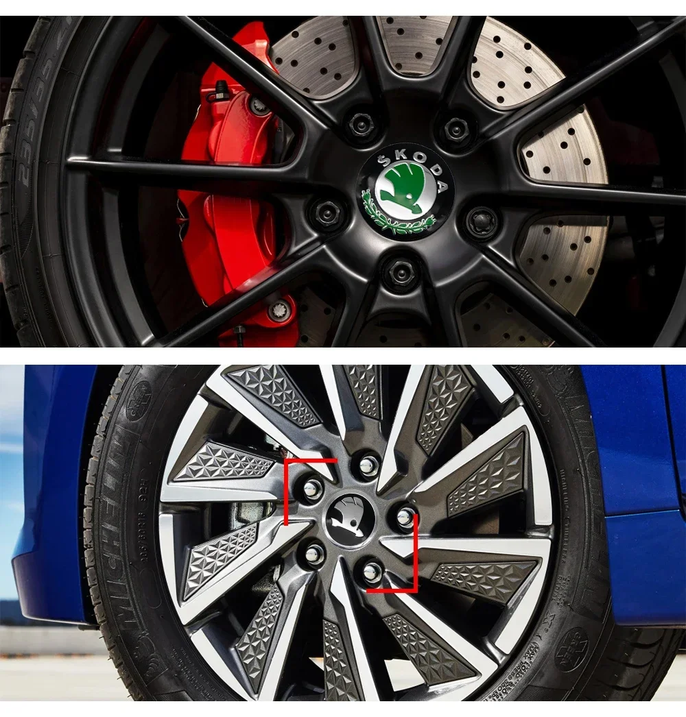 4PCS 60mm 자동차 스타일링 휠 센터 허브 캡 림 커버 배지 엠블럼 Skoda Octavia Fabia Rapid Superb Kodiaq Scala Karoq VRS