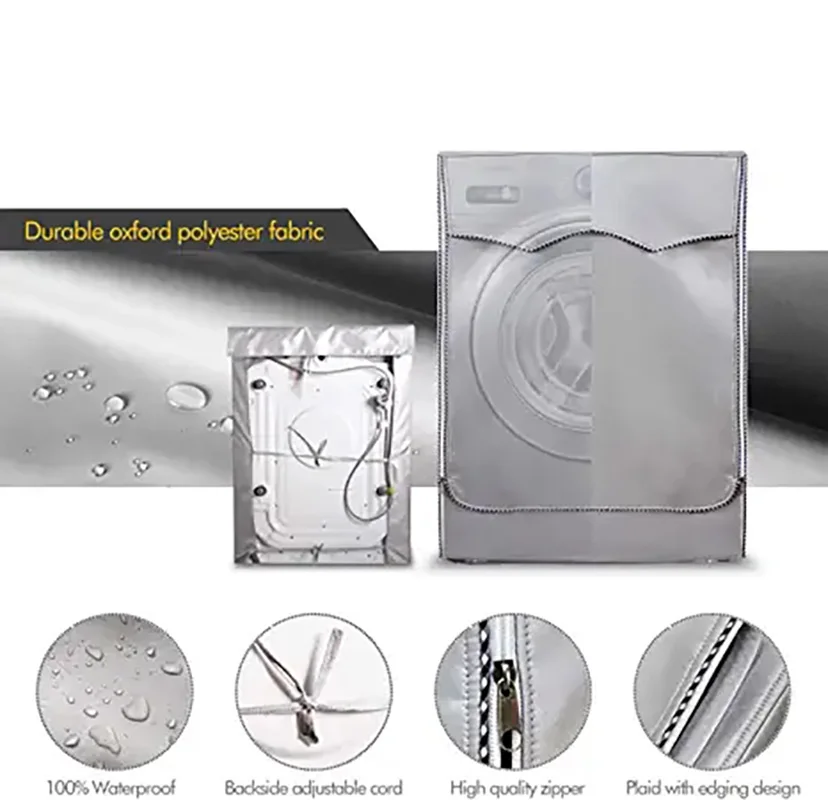 Description Picture 6 of itemWasher-dryer cover Washing machine cover Polyester waterproof front load sunblock laundry silver coated dust cover