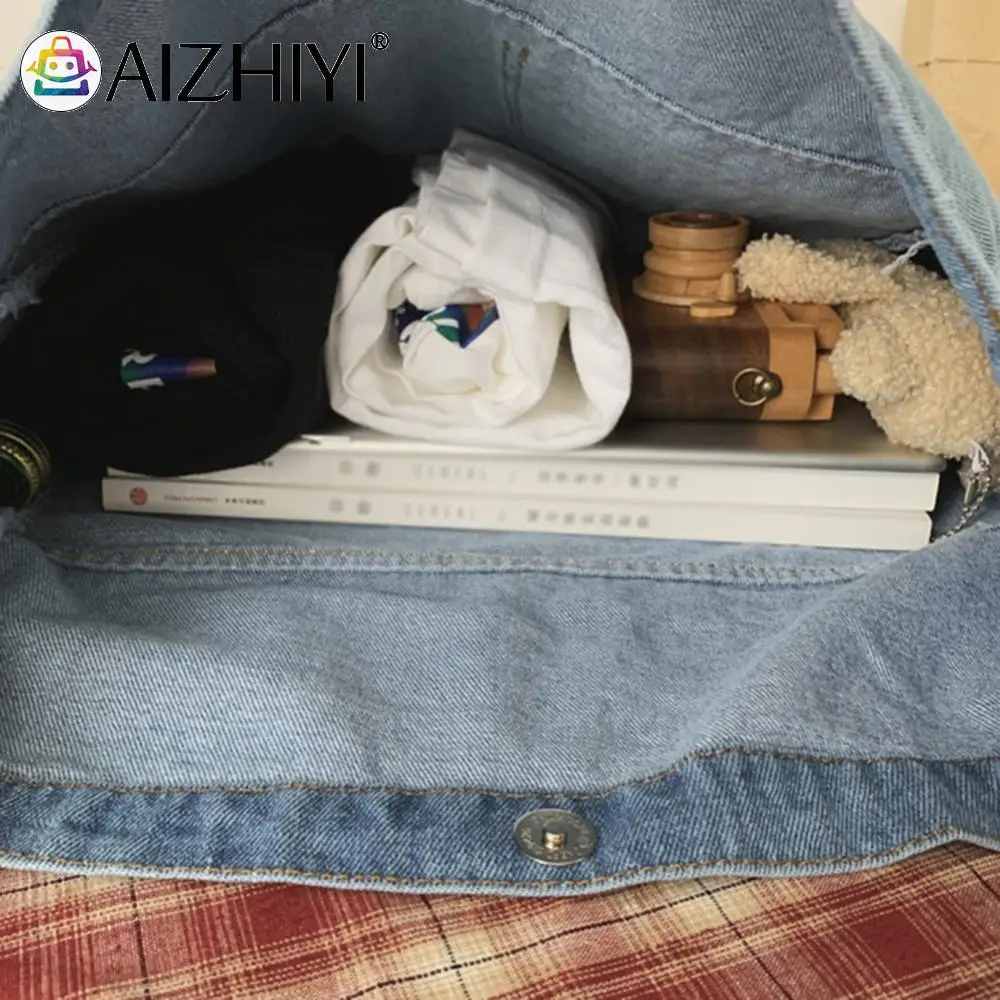 남녀 공용 접이식 사첼백, 대용량 경량 핸드백, 다목적 청바지 탑 핸들 백, 캐주얼 여행 쇼핑백