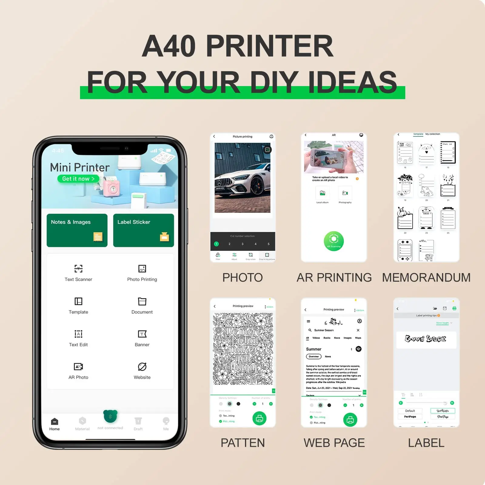 A4 Thermal Printer Photo Notes World PDF Printing Maker 304dpi Travel Office School Home free App Peripage Device A40 with Case