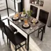 NEW5 Piece Dining Table Set for 4,Faux Marble Kitchen Table and Chairs for 4, Dining Room Table Set with Chairs, Brown 3