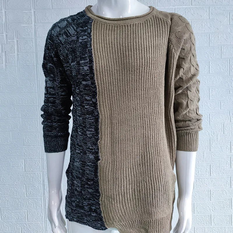 Men's Sweater 2023 Autumn And Winter New Slim Round Neck Color Matching Design Casual Large Size Sweater