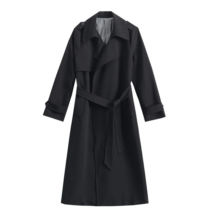 Brand New Fashion Long Black Trench Coat For Women With Belt Waterproof Duster Coat Cloak Lady Female Outerwear Spring Autumn black puffer