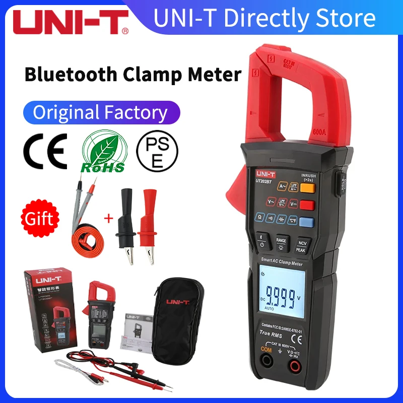 

UNI-T New Digital Clamp Meter UT202S UT202BT Bluetooth Connection 600A AC/DC Current Voltage 9999 Counts TRMS NCV Ammeter Tester