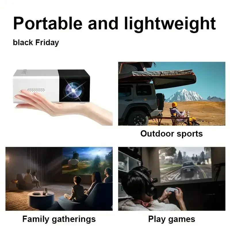 Portable Projector Hd 1080P Portable Smart Projector Ideal for Home Theater Outdoor Use Compatible with Mobile Phones for Parties