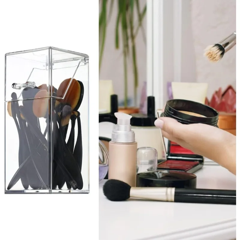 Makeup Brush Organizers with Dustproof Lid Travel Makeup Brush Organizer Eyebrow Pencil Makeup Brush Storage Box Organizers 2