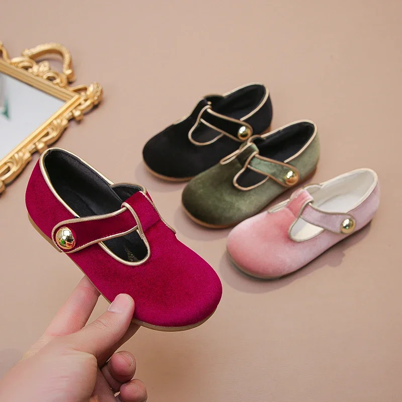 Wine Red Leather Kids Flat Shoes for Girls