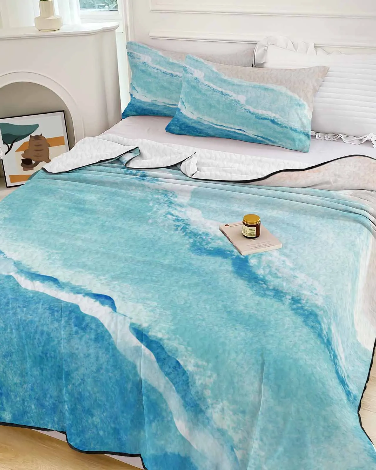 軽量エア条件毛布薄いキルト快適軽量オーシャン波ビーチターコイズグラデーション夏の冷却寝室