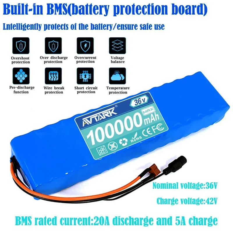 

10S3P 36V battery ebike battery pack 18650 lithium ion battery 500W high power and large capacity42Vmotorcycle scooter XT60 plug