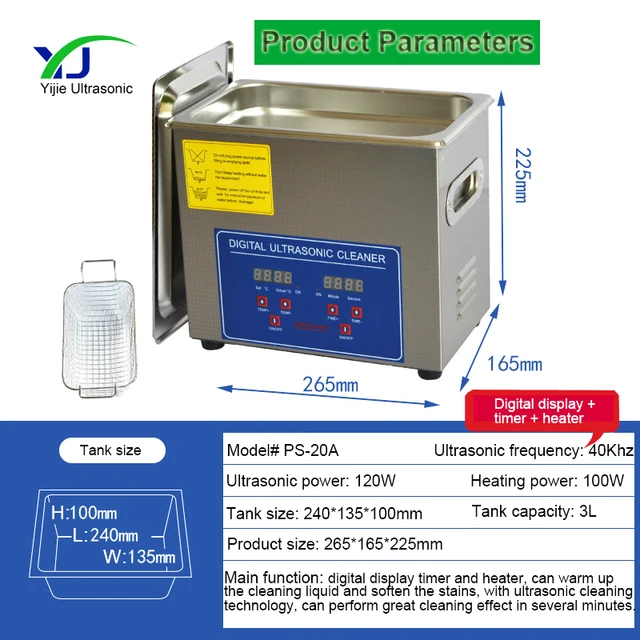 Easy Clean 3L Portable Tabletop Heated Ultrasonic Cleaner Machine for Small Work Pieces Hardware 5