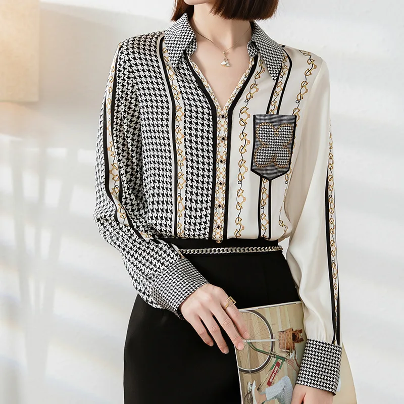 

Women's Blouses Tops Silk Floral Printed Office Formal Casual Shirts Plus Large Size Spring Summer White Black Chiffon Striped