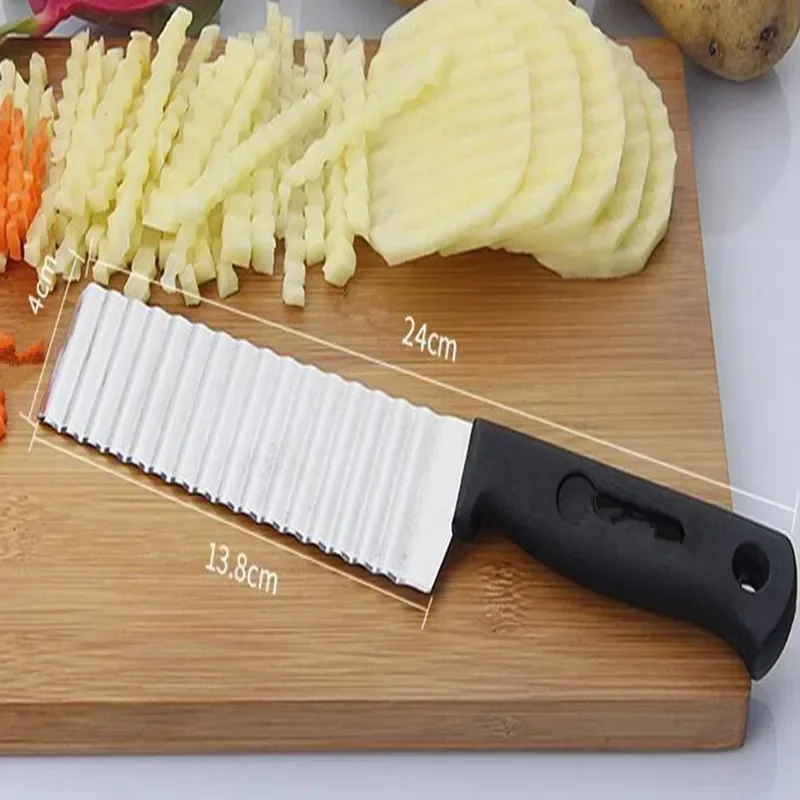 Potato French Fry Cutter Stainless Steel Serrated Blade Slicing vegetable Fruits slicer Wave Knife Chopper Kitchen Accessories vegetable slicer french fry cutter