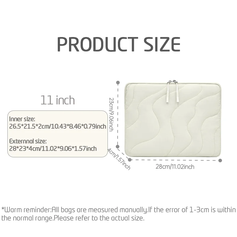 Quilted Shockproof Portable Tablet Sleeve Bag - 11 Inch