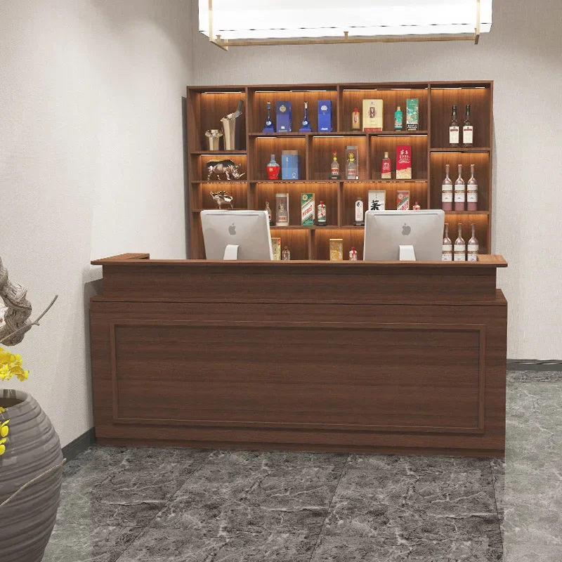 Commercial Checkout Counter with Wine Cabinet, Chinese Vintage Reception Desk, Support Customization, Suitable for Restaurants