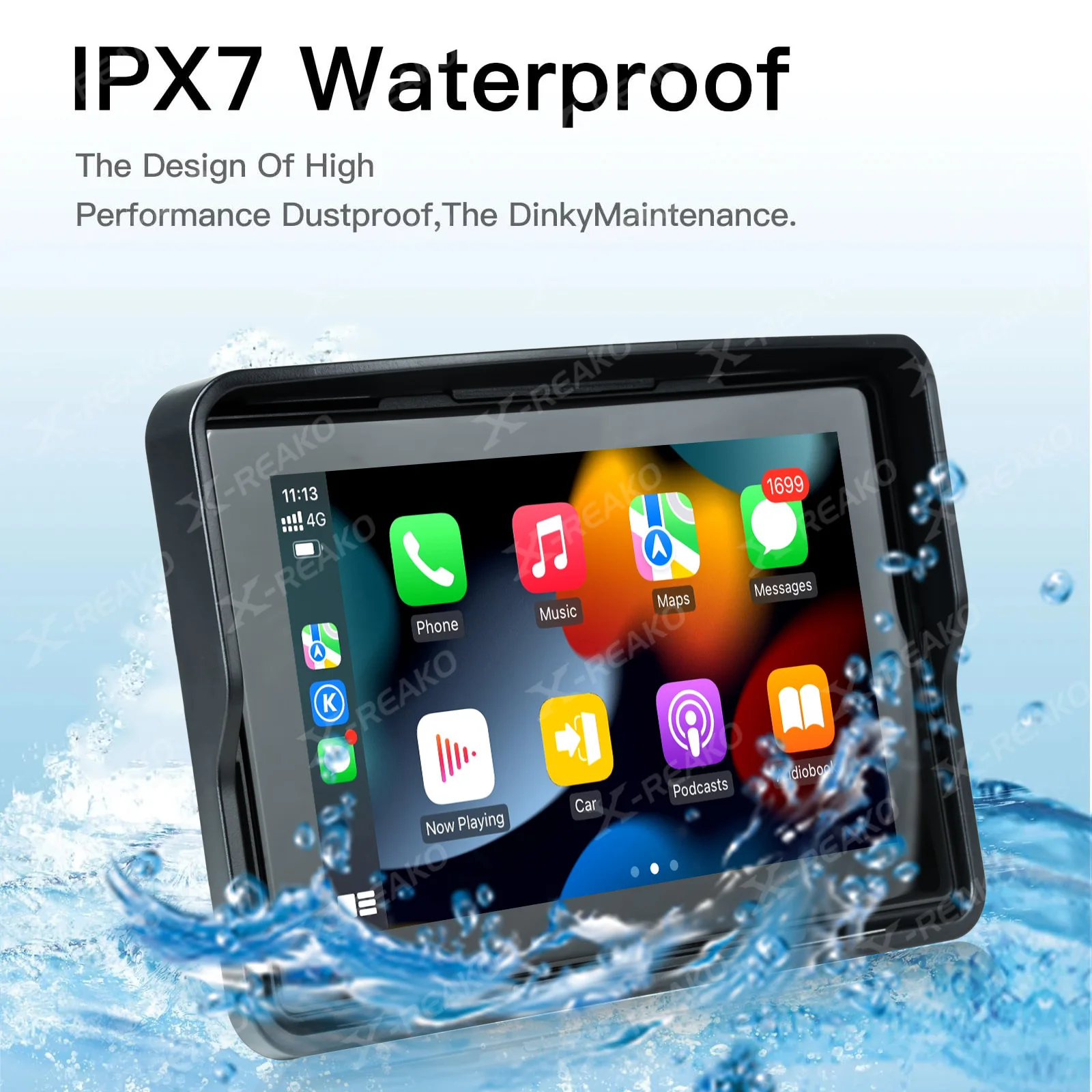 X-REAKO 5-inch Motorcycle PND Player Motorcycle Portable MP5 Waterproof Grade IPX7 DVR + TPMS Bluetooth GPS Carplay SD Card