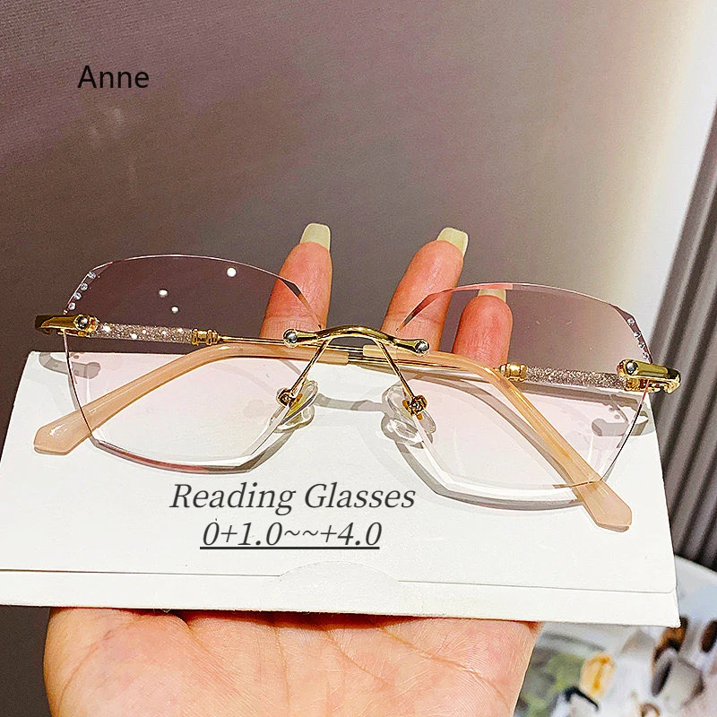 

Women's Luxury Rimless Reading Glasses Fashion Retro Far Sight Diopter Eyeglasses Square Gradient Anti-blue Light Presbyopia