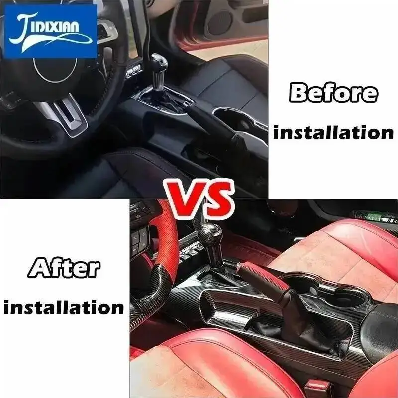 JIDIXIAN for Ford Mustang 2015 2016 2017 2018 2019 2020 2021 2022 2023 자동차 인테리어 기어 시프트 패널 컵 홀더 장식 커버