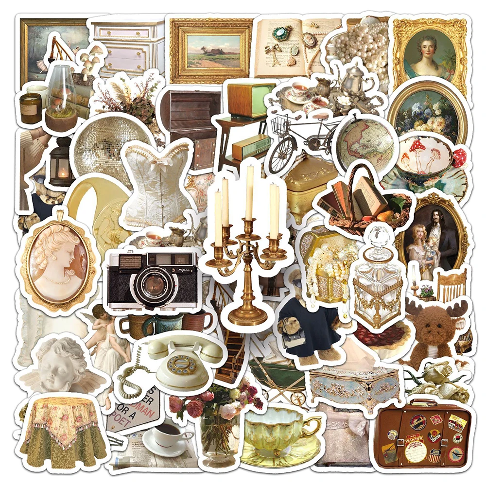 

10/30/50pcs Vintage PVC Artsy Cartoon Aesthetic Stickers for Laptop Phone Case Scrapbooking Waterproof Retro Decoration Sticker