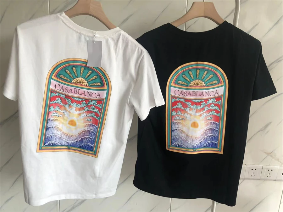 

2023ss Black White Casablanca T Shirt Men Women T-shirts Top Tee Short Sleeve