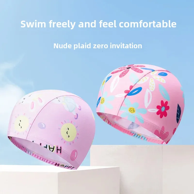 Children's Cartoon Printing Swimming Cap Baby Float Elastic Cap Women's Small Student Swimming Equipment