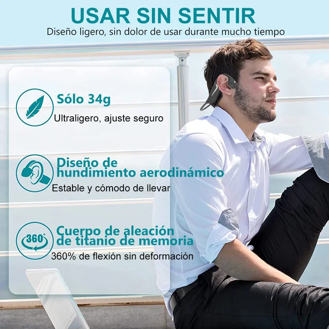 Auriculares Conducción Ósea Paramta — Oreja Abierta, BT 5.3, IPX7, Luz Nocturna, 20h 2