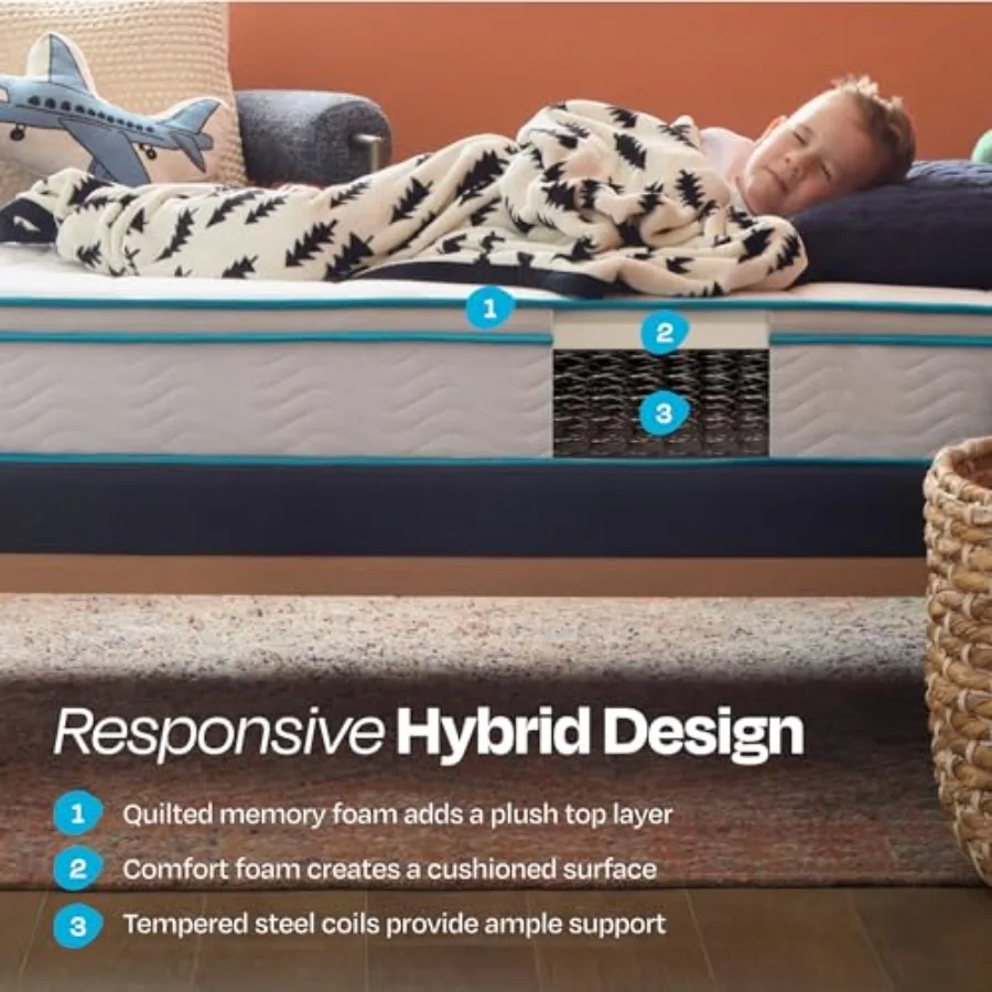 8 Inch Memory Foam and Spring Hybrid Mattress with Medium Firm Feel for Guest and Bedrooms Bed in a Box Design with Adaptive Su