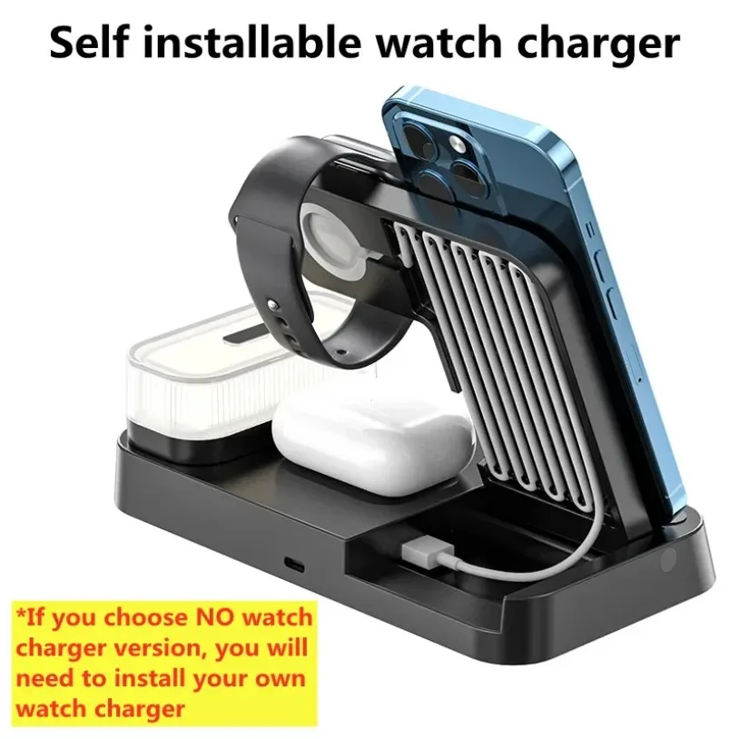 30W 3 In 1 Fast Charging Station Wireless Charger Stand Pad Alarm Clock Night Light Dock for iPhone Samsung Galaxy Watch IWatch