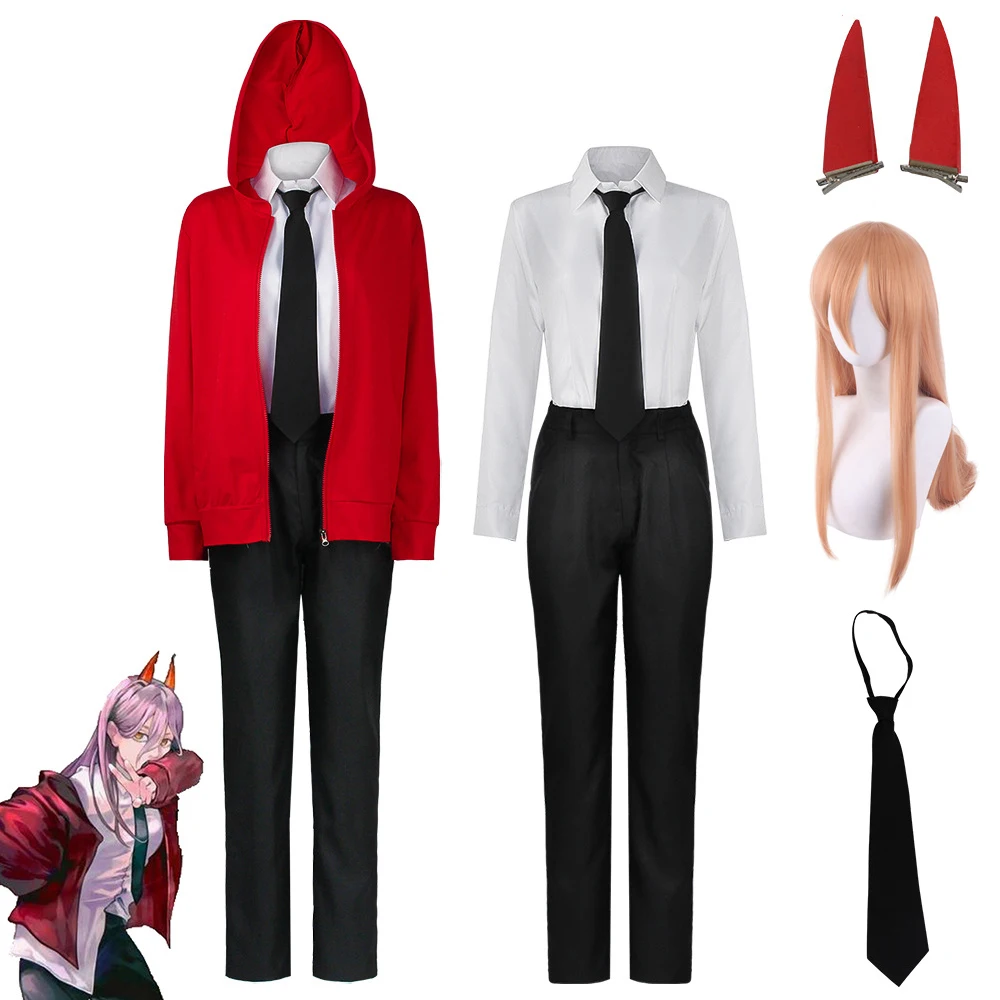 

Anime Chainsaw Man Power Makima Cosplay Costume Wig Red Jacket Horns Hair Clip Halloween Party Outfit Girls Women