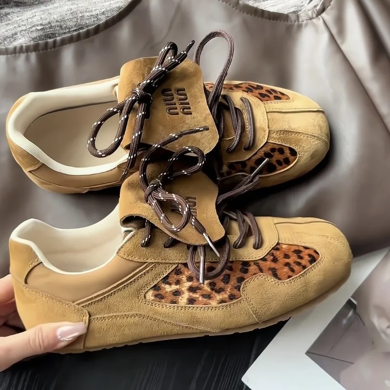 Women Round Toe Low-top Leopard Flat Shoes Women's Lace Up Casual Sport Shoes Outdoor Running Vulcanized Platform Sneakers women shoes casual sneakers women sneakers