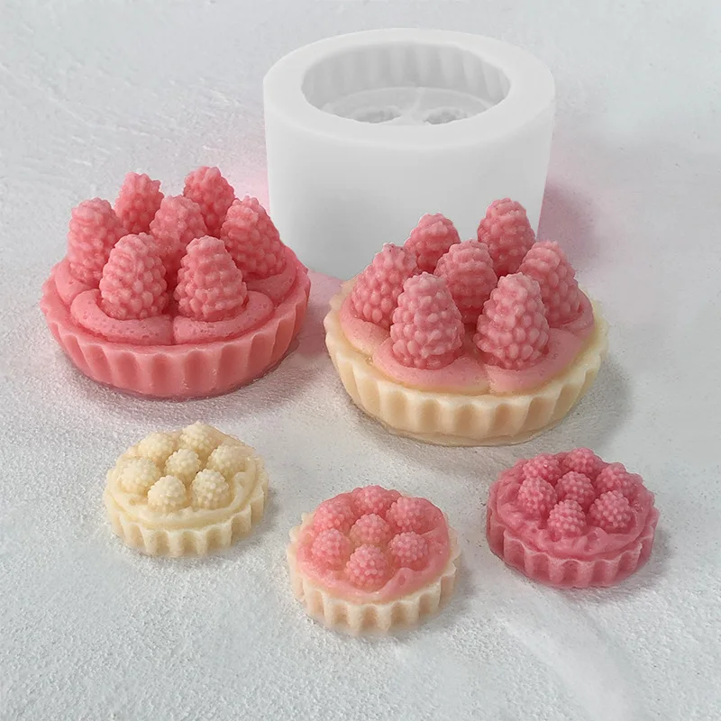 3D Strawberry Egg Tart Candle Silicone Mold Birthday Scented Dessert Making Soap Plaster Resin Fondant Cake Mousse Party Gift