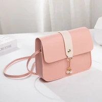 Sac à bandoulière contrasté pour femmes, pendentif en perles simples, sac à main de luxe de styliste, petit sac à bandoulière carré pour téléphone portable 5