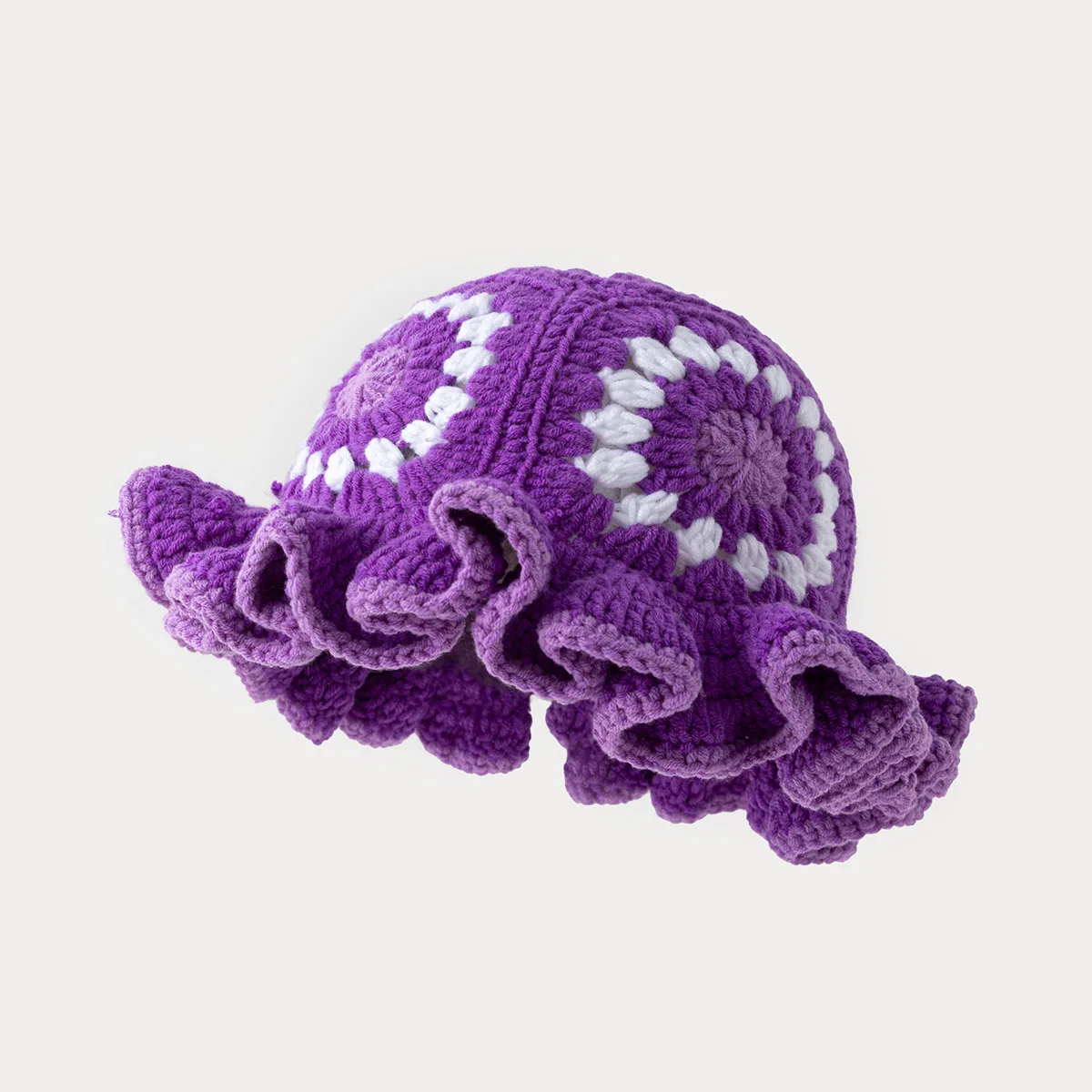 Men's and women's colorful hand crocheted knitted hats with wavy edges and floral patterns,woolen hats suitable for keeping warm - 4