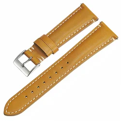 Vintage Calfskin Leather Watch Strap - Adjustable Black & Red Wrist Belt Bracelet - 22mm (Yellow)