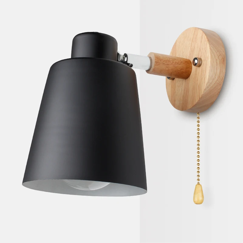 Wooden Wall Lamps Nordic Bedside Wall Light Switch Sconce Modern For Bedroom Macaroon 6 Color Steering Head E27 85-285V led wall lamp,wall sconces light,wall lamp