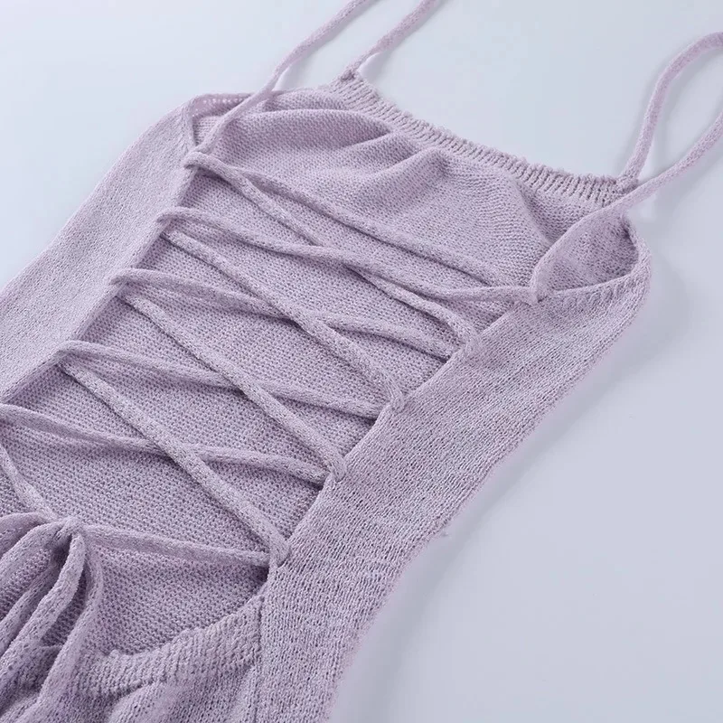 Women's Sleeveless Backless Midi Dress, Elegant Party Knit Dresses, Blue Bodycon Slip Dress, Holiday Club Outfits, Summer, 19464