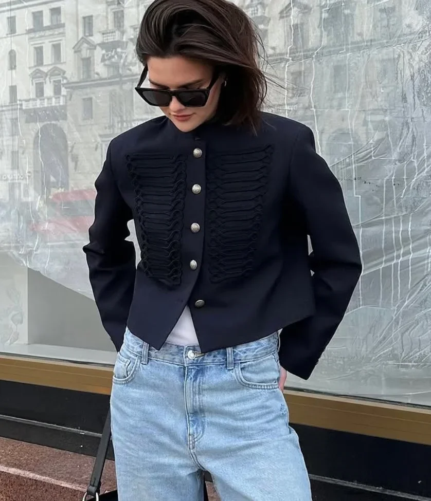Chic Denim Military Jacket Women Casual Solid Stand Collar Single Breasted Slim Short Jackets 2026 Lady Daily Street Outerwear 11 Sc788e2dad302481186ea9af329d587b0W