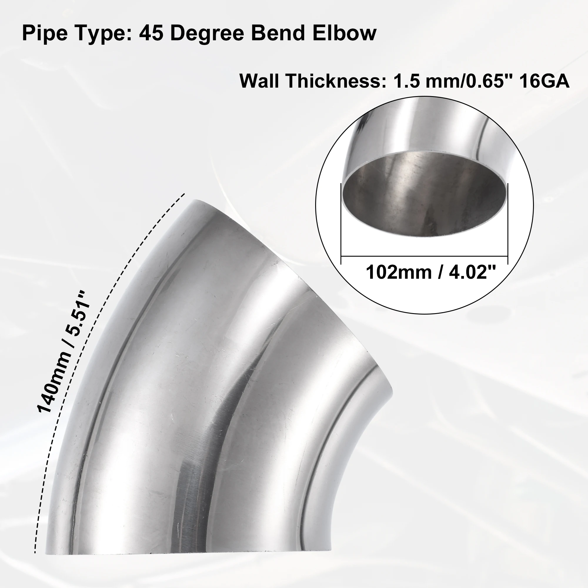 Coude à 45° En Acier Inoxydable 304 – Pour Tube D'échappement – Diamètres De 19 à 51 Mm – Épaisseur 1,5 Mm – Finition Polie