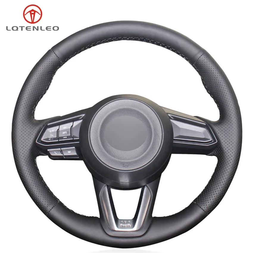 LQTENLEO Black PU Artificial Leather Car Steering Wheel Cover for Mazda 3 Axela 2017-2019 Mazda 6 2017-2019 CX-5 CX-9 2017-2019